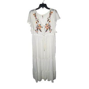 Xhilaration Womens White Floral Embroidered Duster‎ Cardigan Size XL Long Sheer